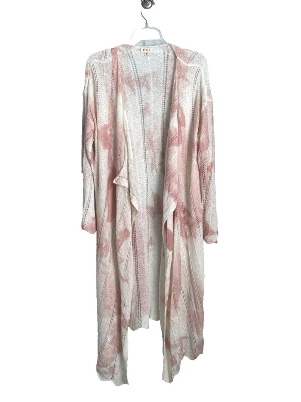 POL Pink Ivory Tie Dye Open Front Duster Cardigan Boho Women's Oversized